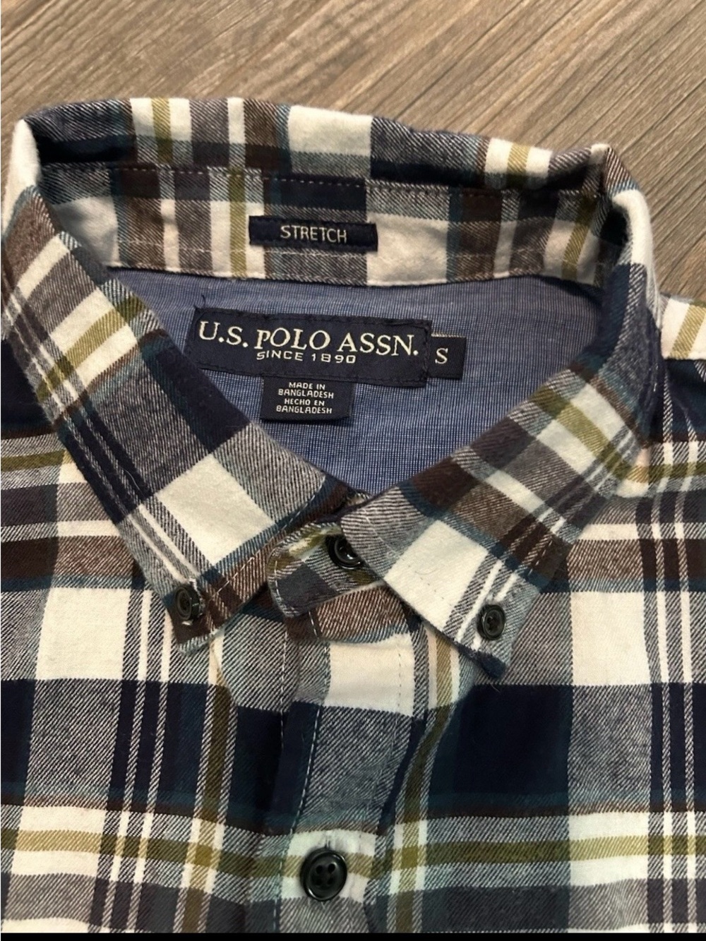 U.S. Polo Assn. Men's Navy, Brown & White Plaid Button-Down Shirt